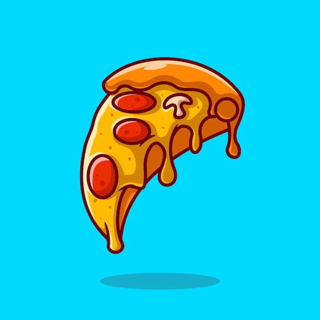 Кусок расплавленной пиццы мультфильм векторные иллюстрации значок. Концепция объекта питания значок изолированы Premium векторы. Плоский мультяшном стиле