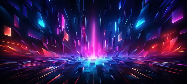 Vector spotlight stage disco stralen cyber neon perspectief gloeiende show fantasy futuristische rook 3d