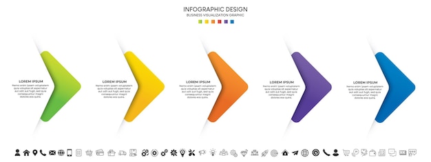Вектор Шаги по временной шкале визуализации бизнес-данных обрабатывают дизайн инфографического шаблона с иконками