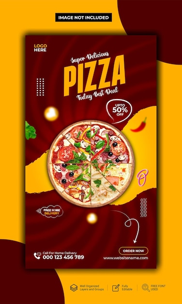 Vector super heerlijke en speciale pizza sociale media en instagram verhaalsjabloon