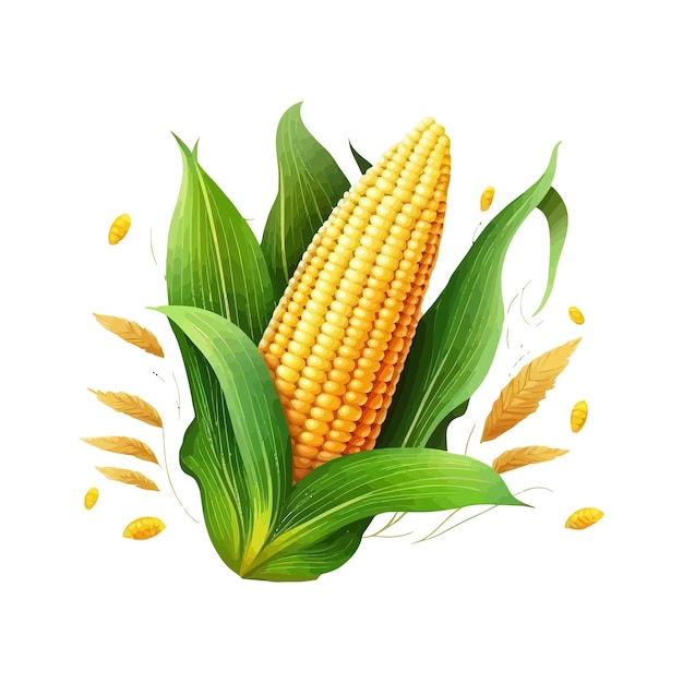 Sweet corn cob Isolated on background Cartoon flat vector illustration