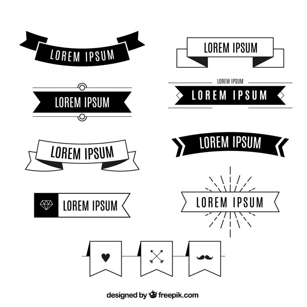 Vector pack of vintage black and white ribbons