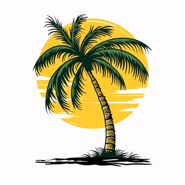 пальма в воде с закатом на ней