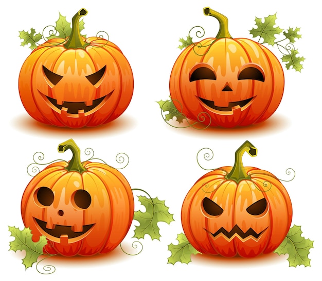 Тыквенный набор для Хэллоуина на белом фоне векторной иллюстрации