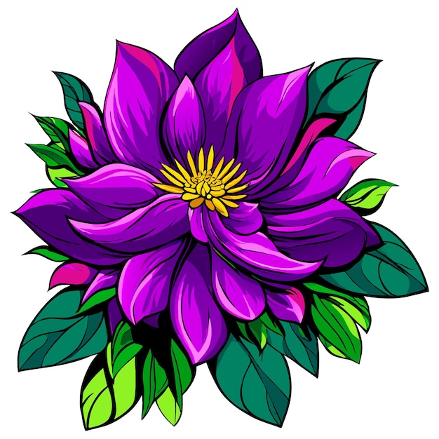 Вектор Иллюстрация вектора фиолетовых цветов и листьев