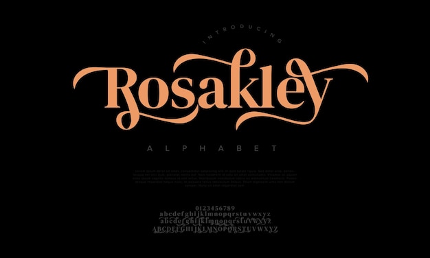 Rosakley premium lusso elegante alfabetico lettere e numeri elegante tipografia nuziale classica