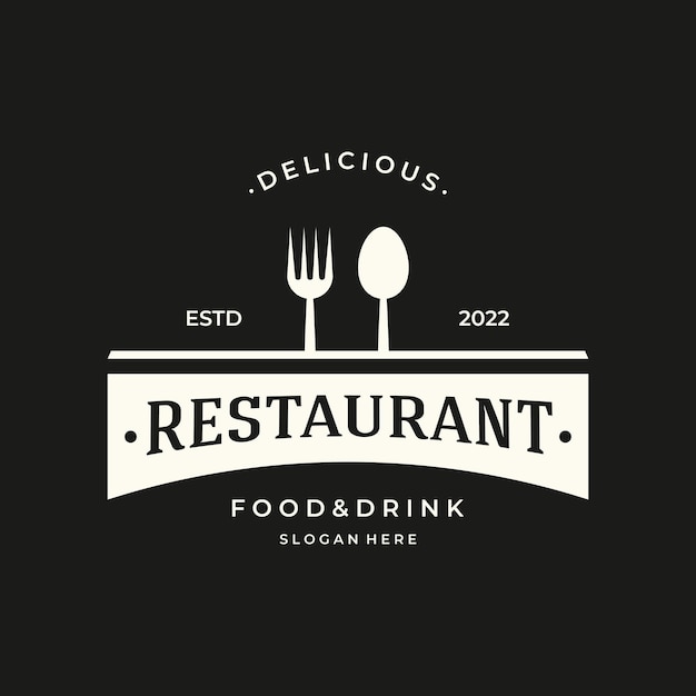 Вектор Эмблема ресторана в стиле ретрологотип дизайн столовых приборов шаблон и рисованная типография ресторана в винтажном стиле