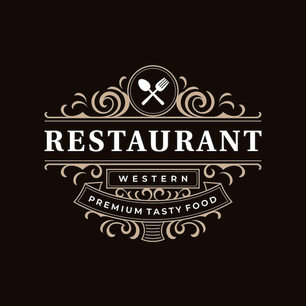 Вектор Ресторан винтажный ретро декоративный западный декоративный роскошный логотип