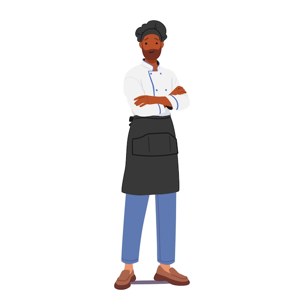 Шеф-повар ресторана - опытный кулинарный профессиональный персонаж, который готовит вкусные блюда, исследует творчество на кухне и стремится к кулинарному совершенству. Мультфильм "Люди" векторная иллюстрация