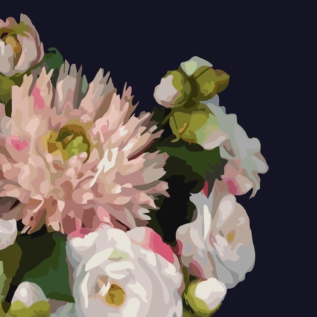 Вектор Акварель 3d реалистичный романтический цветок цветочный букет композиция пион георгина вектор розы