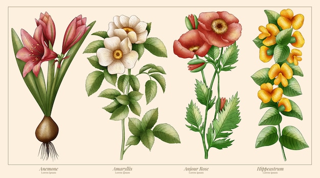Vector watercolor botanical flower chart