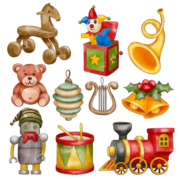 Вектор Коллекция акварельных рождественских игрушек