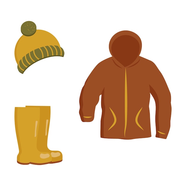 Warm fashionable autumn clothes jacket boots hat