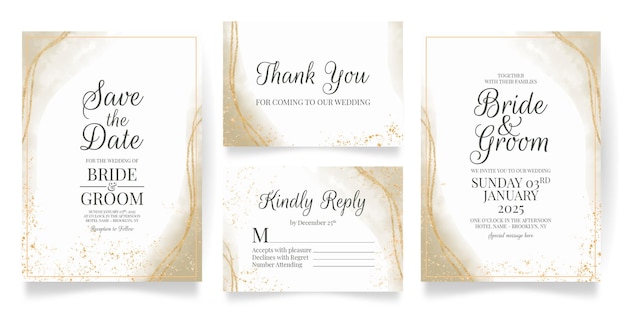 ベクトル 金色の背景の結婚式の招待カードテンプレート