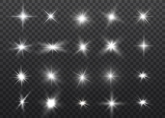 Vector white glowing light explodes on a transparent background. sparkling magical dust particles. bright star. transparent shining sun, bright flash.  sparkles. to center a bright flash.