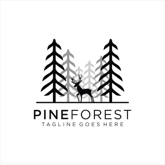 Дикий олень с векторной иконкой логотипа соснового леса