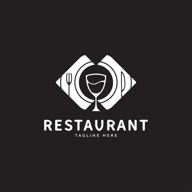 Вектор Вилка и ложка для вина, тарелка для вина, дизайн логотипа ресторана, вдохновение для дизайна логотипа