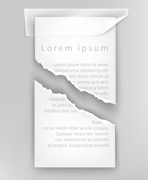 Вектор Рваная бумага для текста, порванный лист с липкой лентой