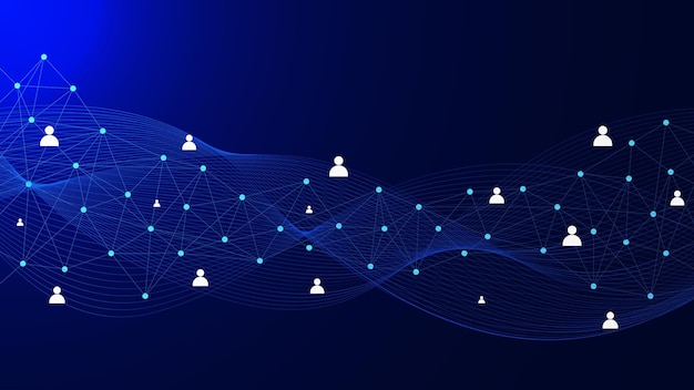 Vettore connessione globale tecnologica con connessione a linee di punti e concetto di rete digitale di icone di persone