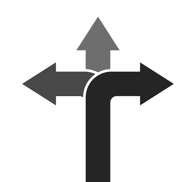 Vector three way arrow sign road direction concept vector