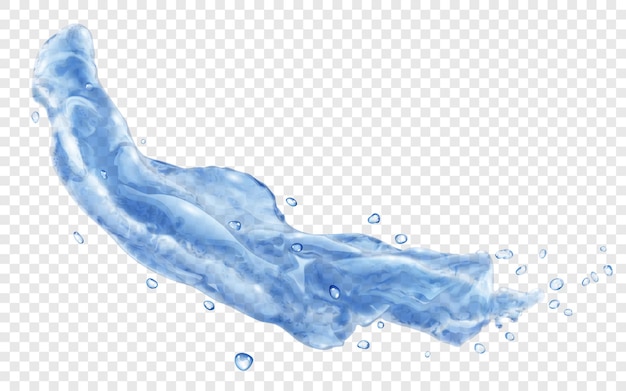 Вектор Полупрозрачный всплеск или струя воды с каплями синего цвета, изолированные на прозрачном фоне