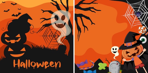 Две карты Хэллоуина с гнездом-фонариком