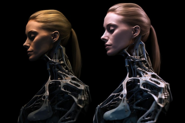 Vector two images of a woman and a robot