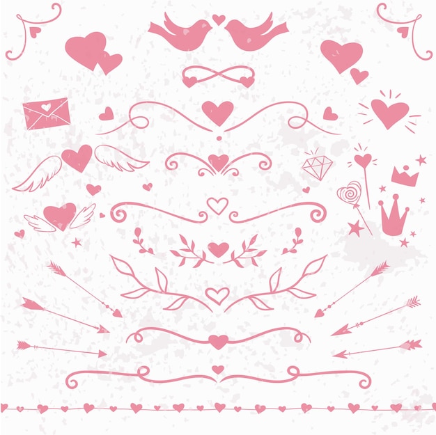 Valentine Day collection Hearts flourishes decorative elements vector design elements