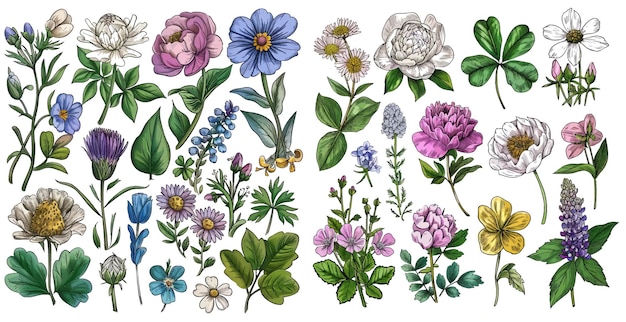 Vector vector collection of hand drawn flowers