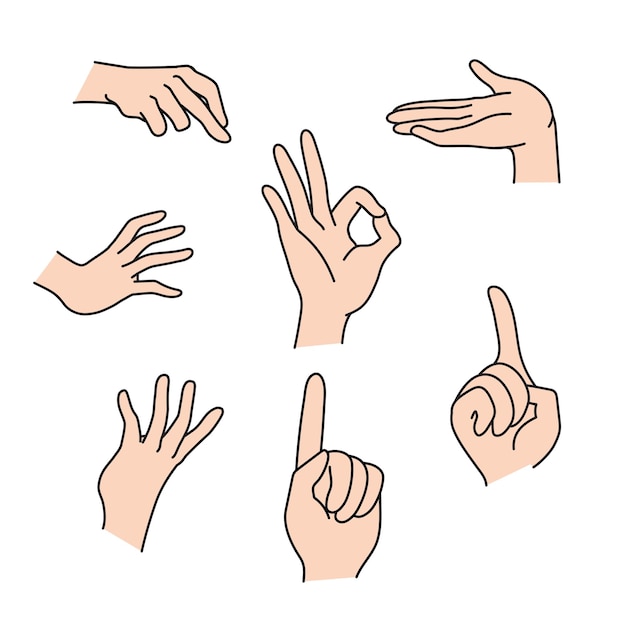 Vector vector collection of hand drawn hand set