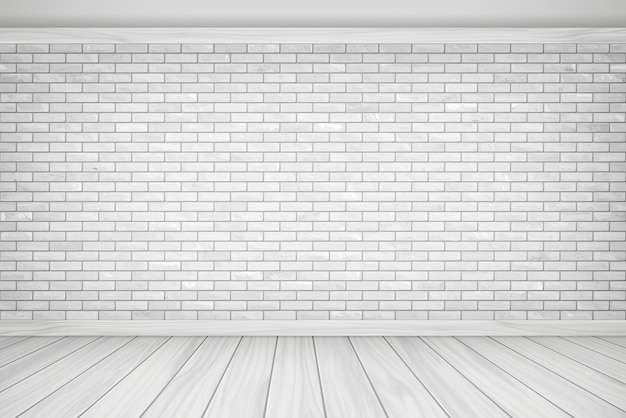 Vector vector illustratie mooie witte blok bakstenen muur en houten vloer vintage uitlijning textuur patroon achtergrond.