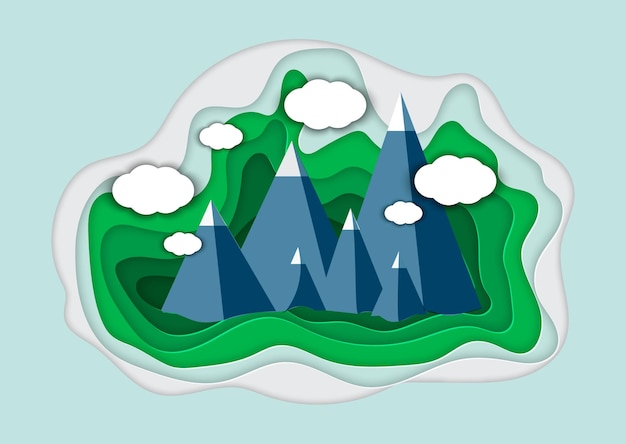 Вектор Векторная иллюстрация горного пейзажа в стиле papercut