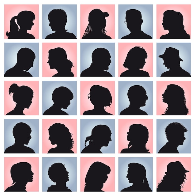Vector set avatars with silhouettes of people