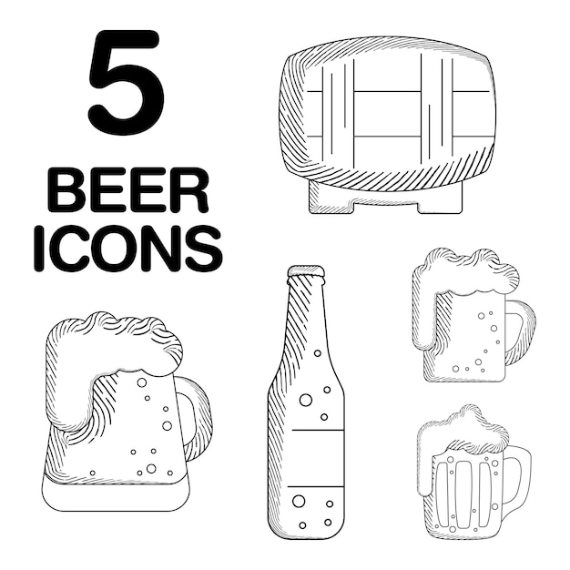 Винтажные пиво эскизы Икона набор Вектор