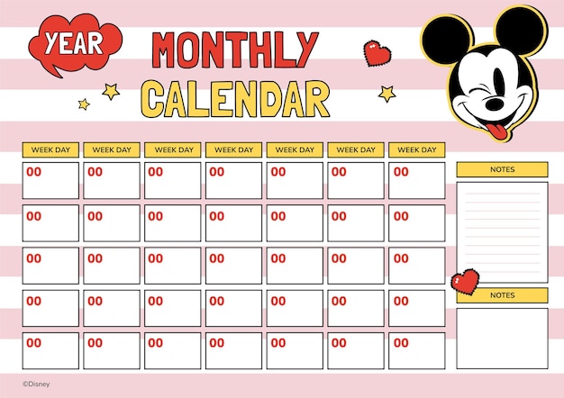 Vintage Mickey Mouse Monthly Calendar