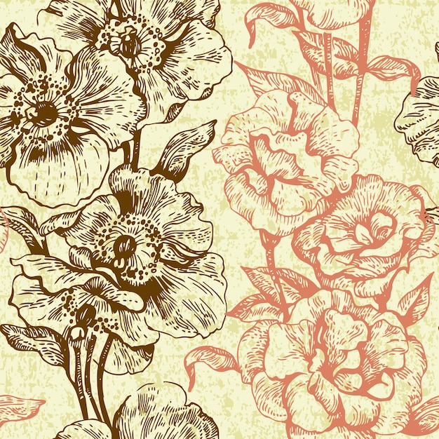 Vector vintage seamless floral pattern. hand drawn illustration