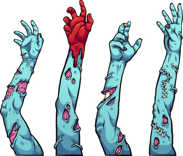 Руки зомби в разных позах тянутся вверх