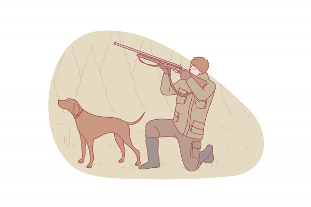 Plik wektorowy myśliwy, polowanie, ilustracja psa