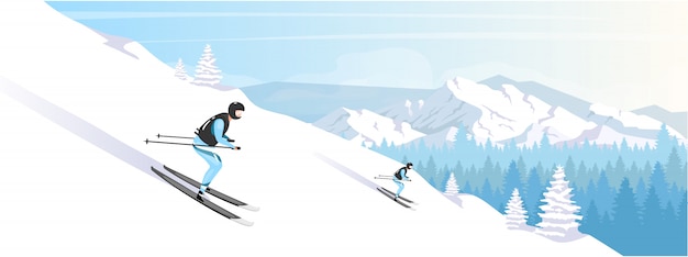 Plik wektorowy ośrodek narciarski wakacje kolor płaski ilustracja