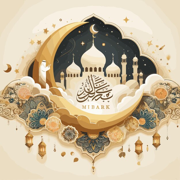 Plik wektorowy bezpłatny wektor festiwal eid mubarak meczet powitanie tło