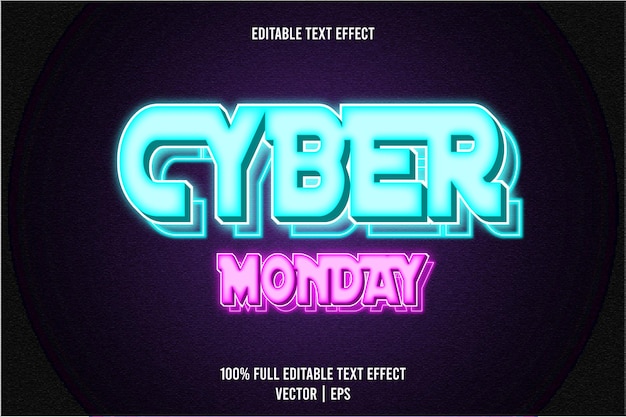 Plik wektorowy cyber poniedziałek edytowalny efekt tekstowy 3-wymiarowy tłoczony styl neonowy