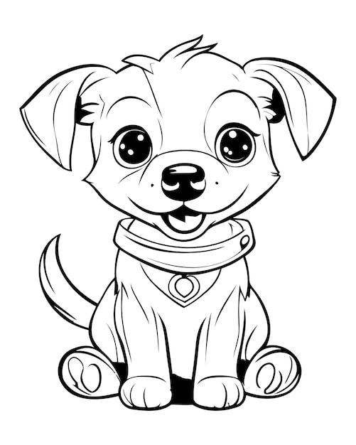 Plik wektorowy czarno-biała ilustracja kreskówka przedstawiająca postać zwierzęcą ładny szczeniak dla kolorowanka