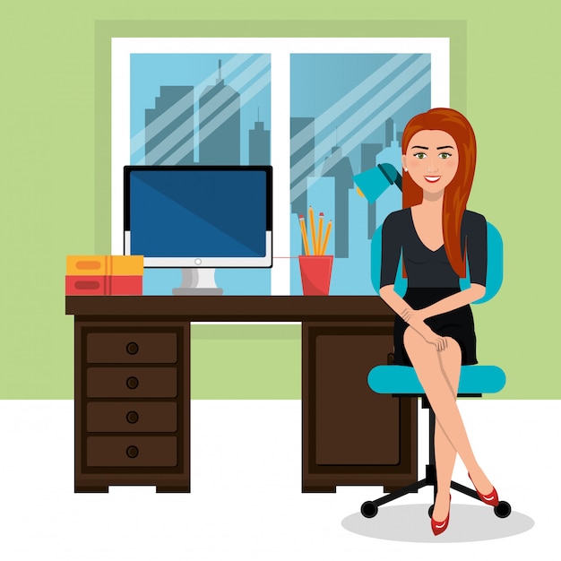Plik wektorowy kobieta biznesu w workspace izolowane ikona designu