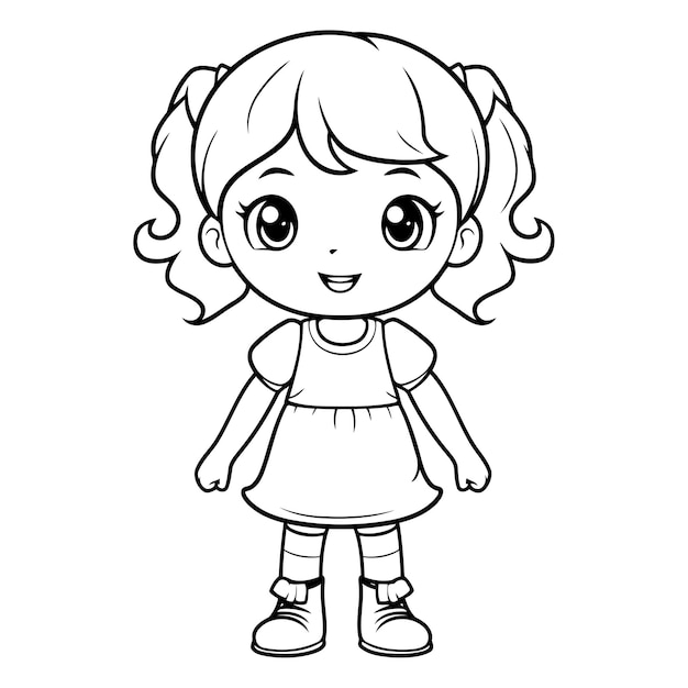 Plik wektorowy kolorowanie strona zarys kreskówki słodka dziewczynka ilustracja wektorowa