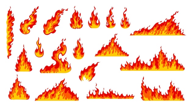 Kreskówka płomienie ognia palić ognisko lub gorące kule ognia