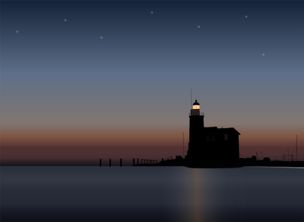 Plik wektorowy latarnia morska odrobina wschód słońca w nocy