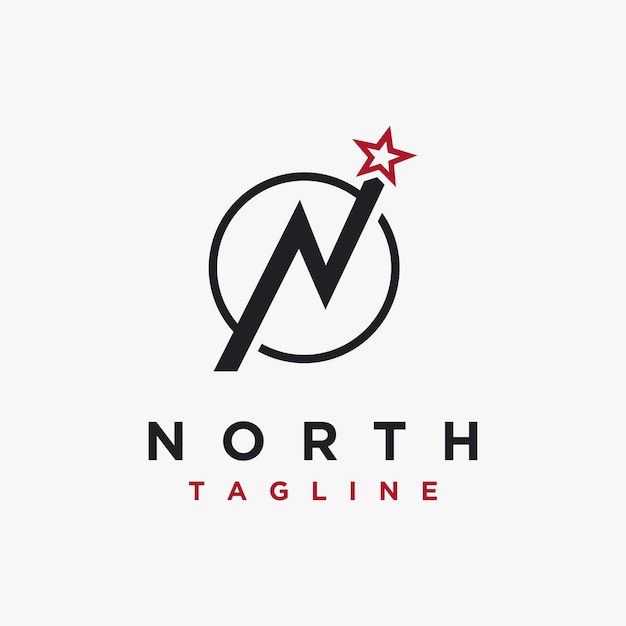 Litera N dla szablonu wektor ikona logo północ i gwiazda na białym tle
