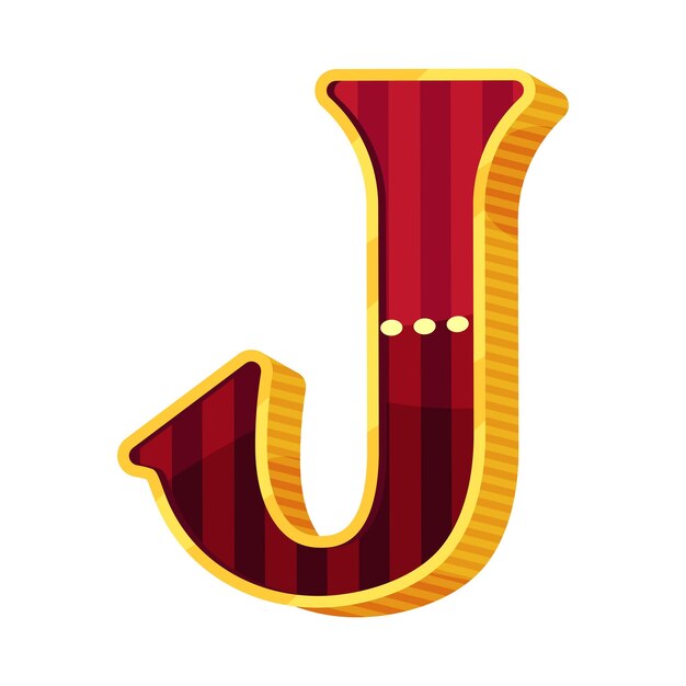 Plik wektorowy prążkowana ciemnoczerwona litera j w stylu cyrkowym złote krawędzie i ozdobione białymi koralikami ilustracja wektorowa