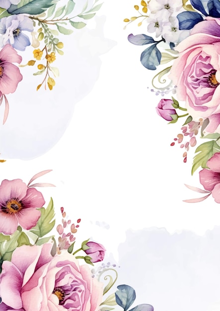 Plik wektorowy różowy akwarel ręcznie malowany szablon tła dla zaproszenia z florą i kwiatem