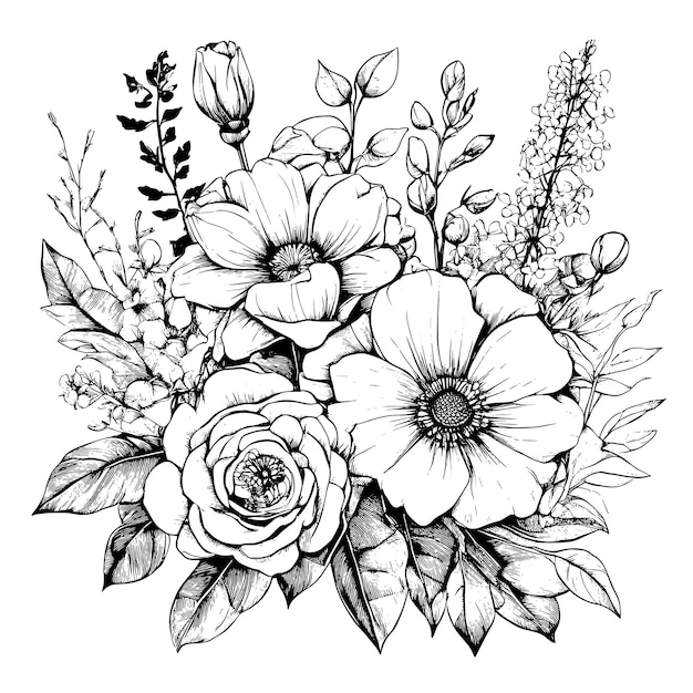 Plik wektorowy szkic kwiaty kwiatowy wzór na białym tle